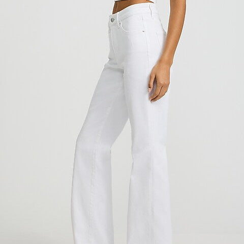 High waisted white flared jeans