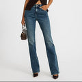 Women high rise vintage wash flare jeans