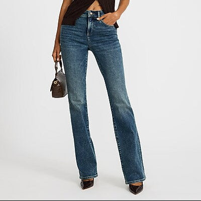 Women high rise vintage wash flare jeans