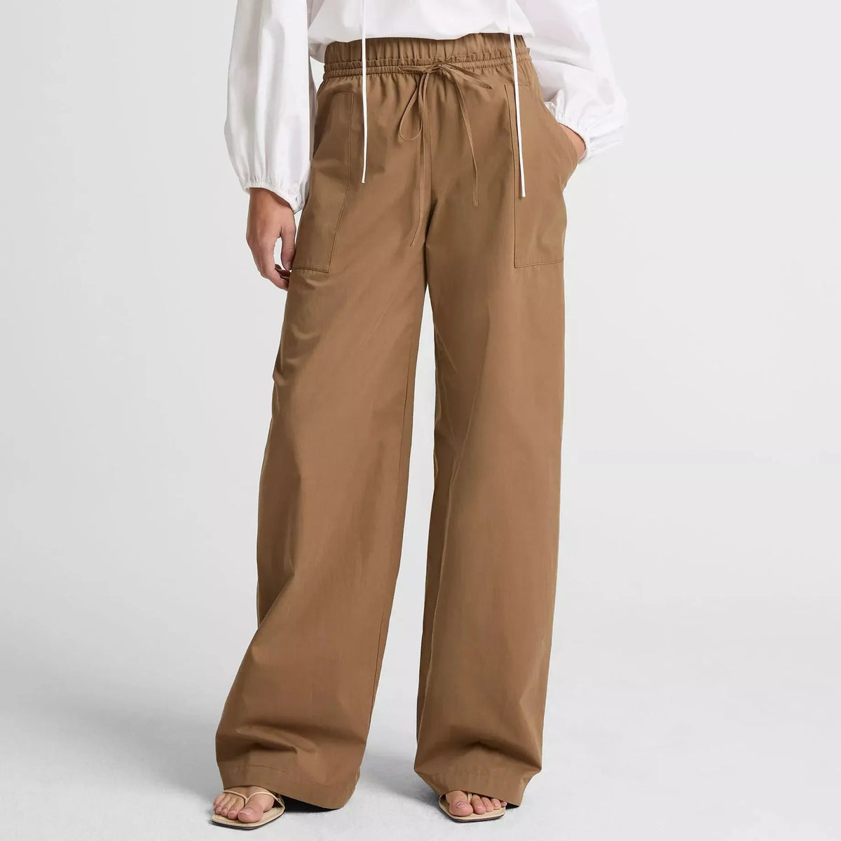 Women's wide leg pants with double drawstrings